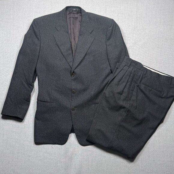 VTG Trussini Suit Set Linea Nuova Wool Blend Gray Pinstripe Two Piece Mens 52 6L - Picture 1 of 14